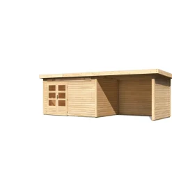 Karibu Gartenhaus-Set Kandem 7 mit Anbaudach 2,95 m mit Seiten- und Rückwand naturbelassen