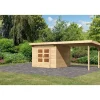 Karibu Gartenhaus-Set Kandem 6 mit Anbaudach 2,95 m naturbelassen