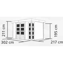 Karibu Gartenhaus-Set Kerko 4 mit Anbaudach 2,8 m terragrau