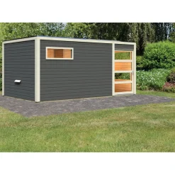 Karibu Saunahaus Hygge 38 mm ohne Ofen Klarglas-Tür terragrau