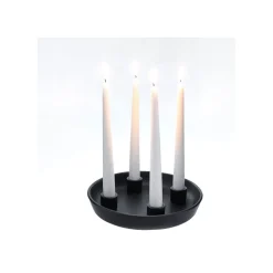 Kerzenschale mit 4 Haltern matt schwarz Porzellan Durchmesser 23 cm H 4 cm