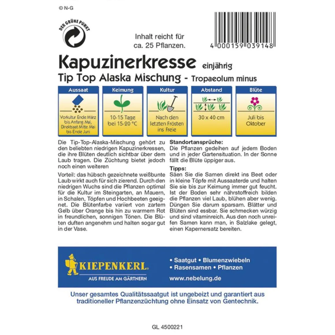 Kiepenkerl Kapuzinerkresse Tip Top Alaska Mischung Profi-Line