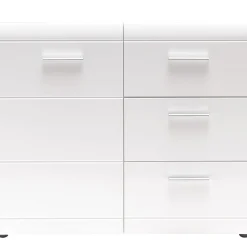 Kommode Adison Fronten in Hochglanz mit Rillenfräsung 96 x 86 x 40 cm weiß