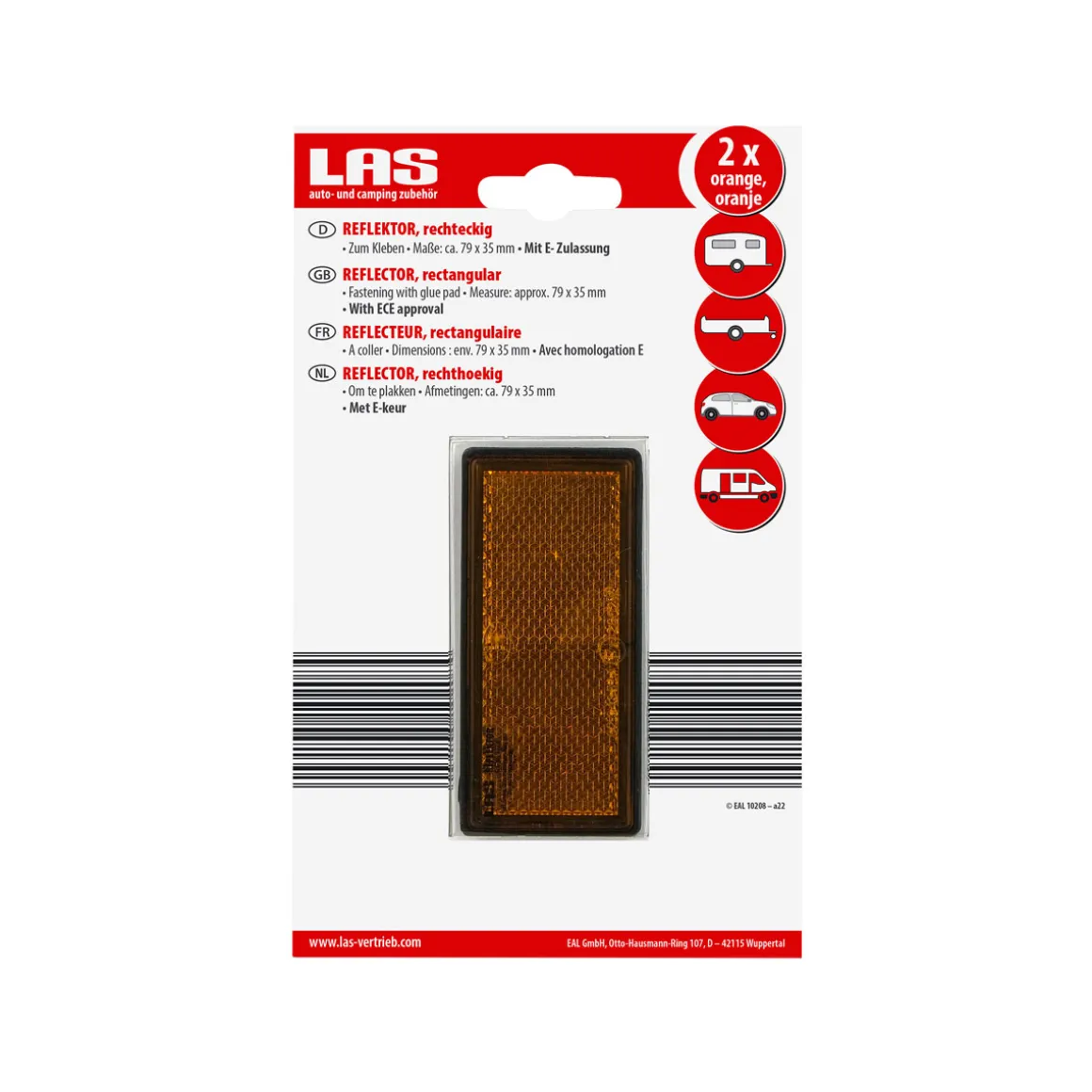 LAS 10208 Reflektor orange viereckig 2 Stk.
