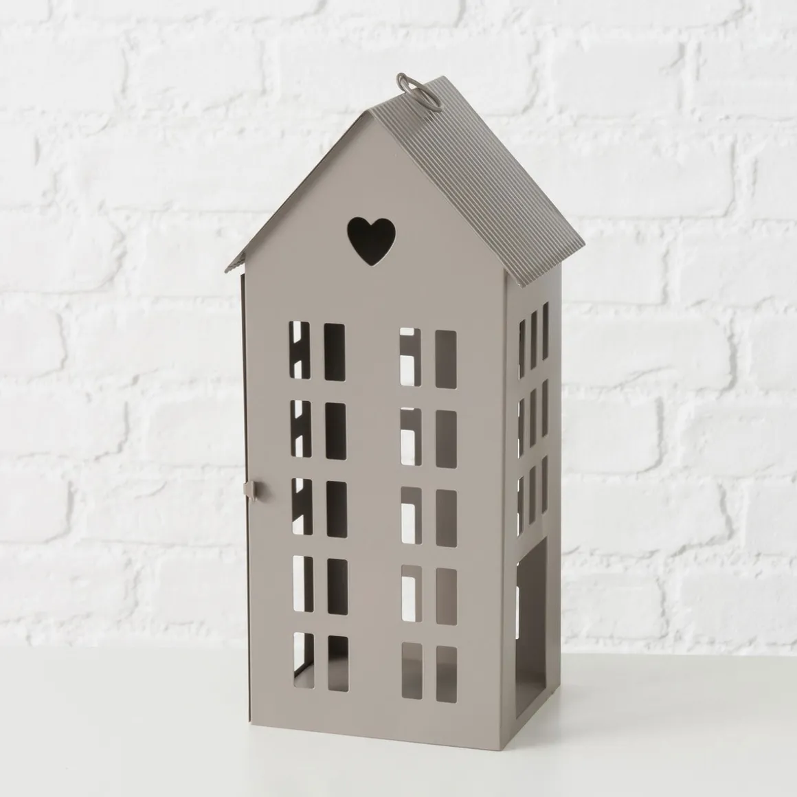 Laterne Alamo Haus 17 x 14 x 35 cm beige hellbraun Metall