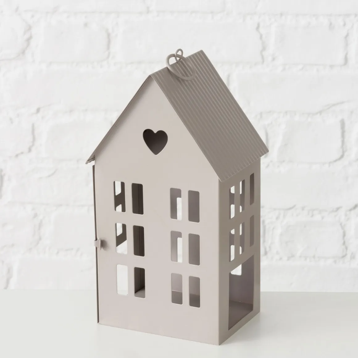 Laterne Alamo Haus 17 x 14 x 35 cm beige hellbraun Metall