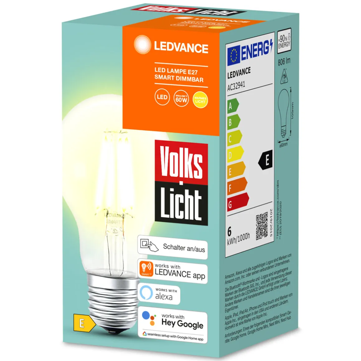 Ledvance SMART+ LED-Leuchtmittel VolksLicht E27 smart dimmbar