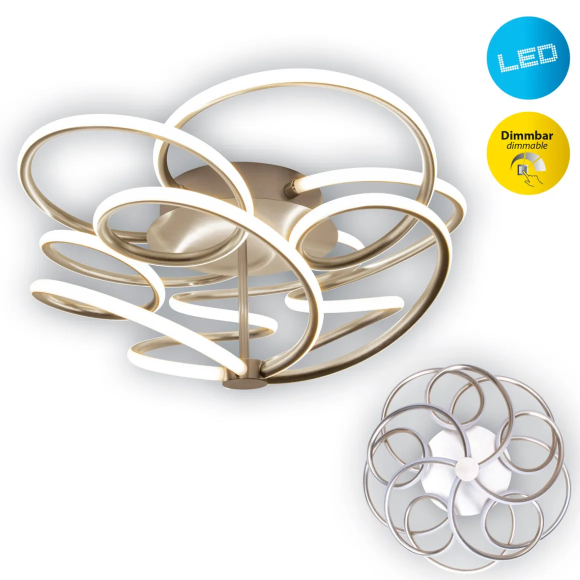 Naeve LED DL Rizado Metall/KSstahl-blank LxBxH: 57x57x20cm dimmbar