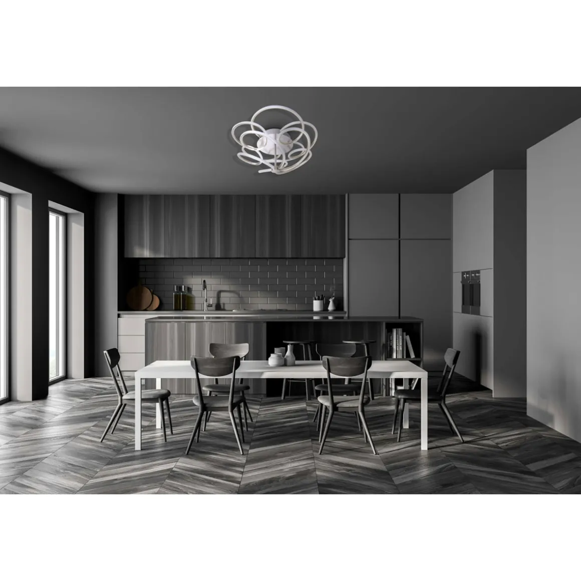 Naeve LED DL Rizado Metall/KSstahl-blank LxBxH: 57x57x20cm dimmbar