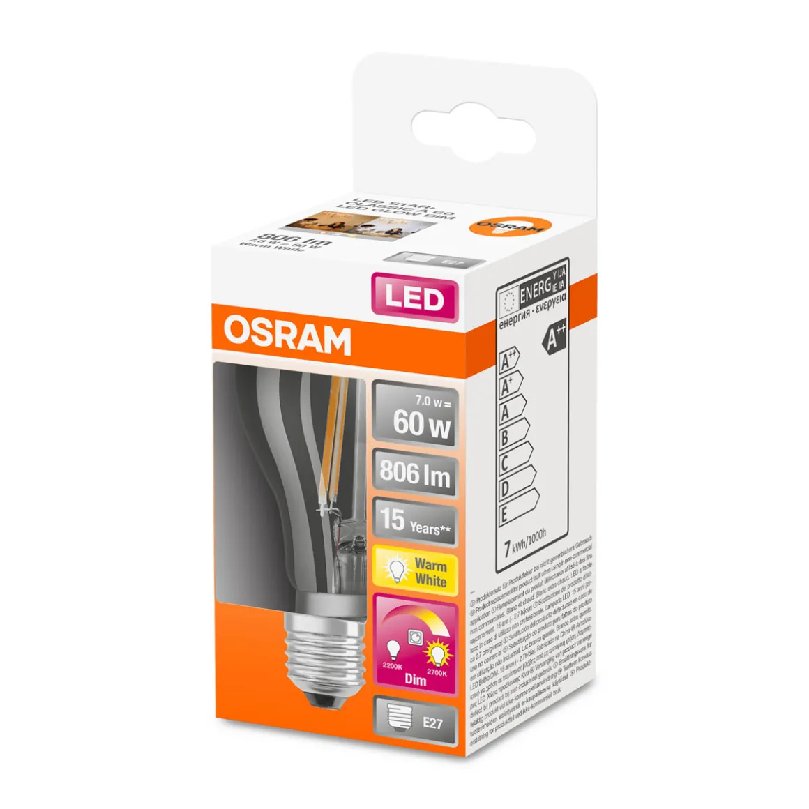 Osram LED-Leuchtmittel E27 warmweiß 60W dimmbar