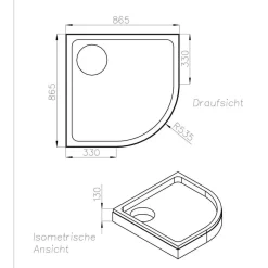 Ottofond Wannenträger Viertelkreis 90 x 90 cm Radius 550