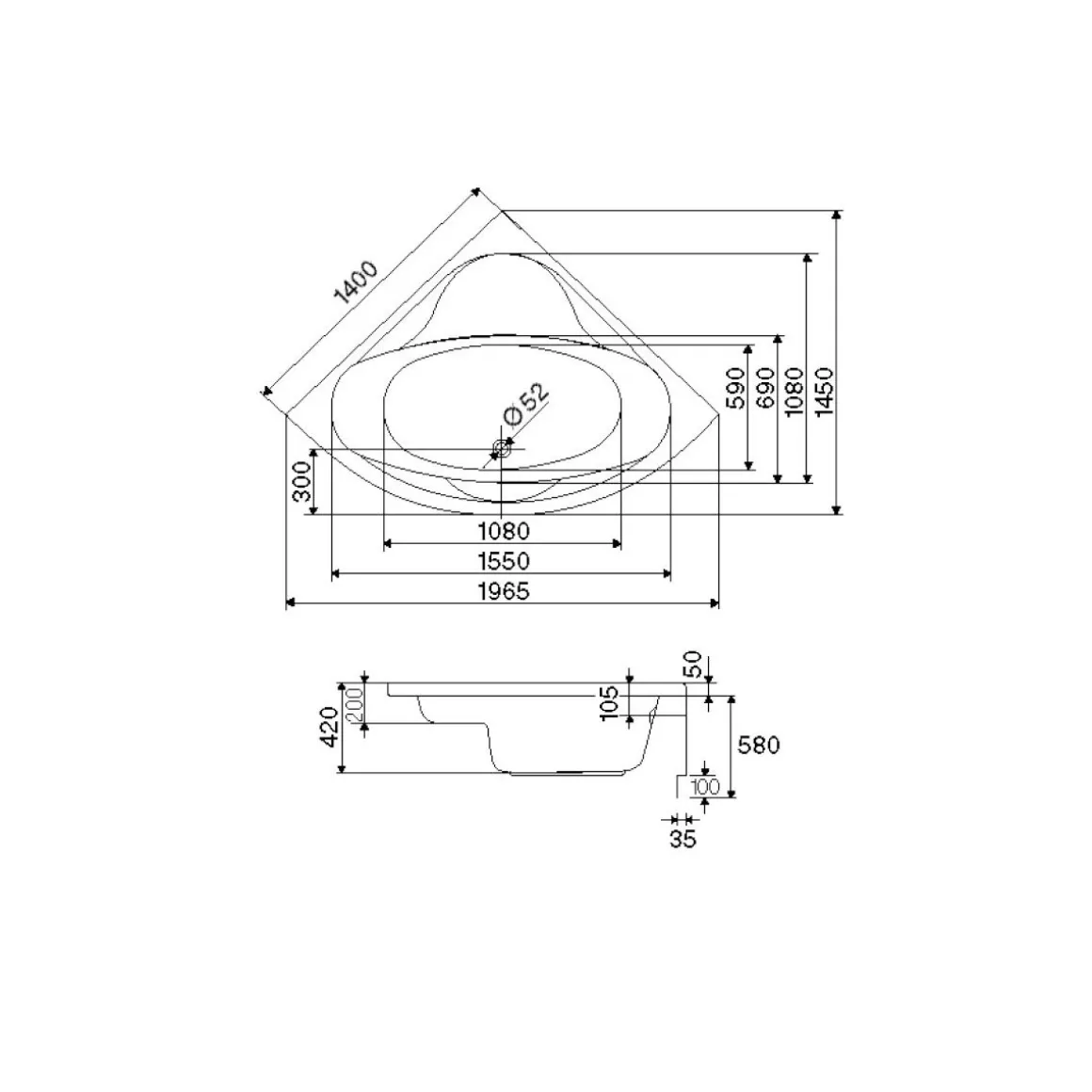 Ottofond Whirlpool-Komplettset Siam 140 cm weiß inklusive Farblichtwechsler