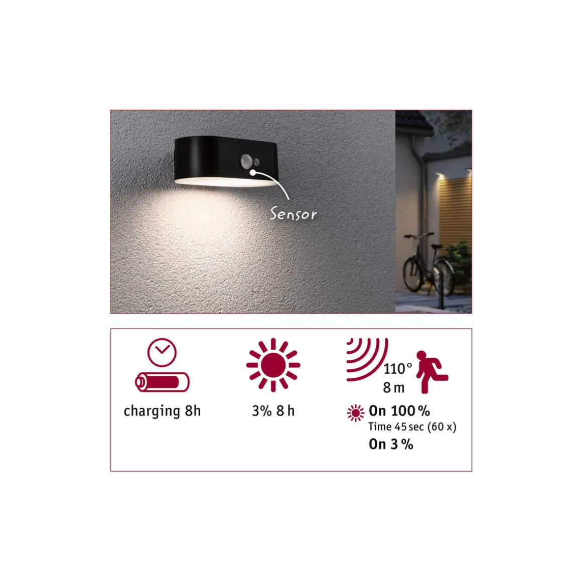 Paulmann Outdoor Solar Wandleuchte Adya IP44 3000K PIR