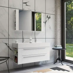 Progetto Idea Stella Badmöbel DOMUS 120 weiß mit Spiegelschrank und Lampe