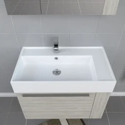 Progetto Idea Stella Badmöbel DOMUS 80 Ulme creme mit Spiegelschrank und Lampe