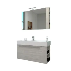 Progetto Idea Stella Badmöbel DOMUS 100 Ulme creme mit Spiegelschrank und Lampe