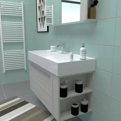 Progetto Idea Stella Badmöbel DOMUS 100 Ulme creme mit Spiegelschrank und Lampe