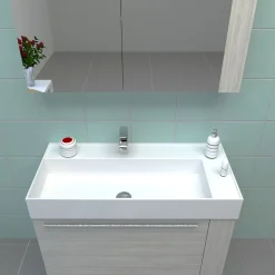 Progetto Idea Stella Badmöbel DOMUS 100 Ulme creme mit Spiegelschrank und Lampe