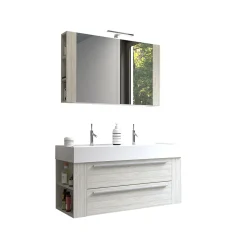 Progetto Idea Stella Badmöbel DOMUS 120 Ulme creme mit Spiegelschrank und Lampe