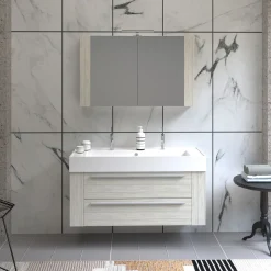 Progetto Idea Stella Badmöbel DOMUS 120 Ulme creme mit Spiegelschrank und Lampe