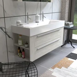 Progetto Idea Stella Badmöbel DOMUS 120 Ulme creme mit Spiegelschrank und Lampe