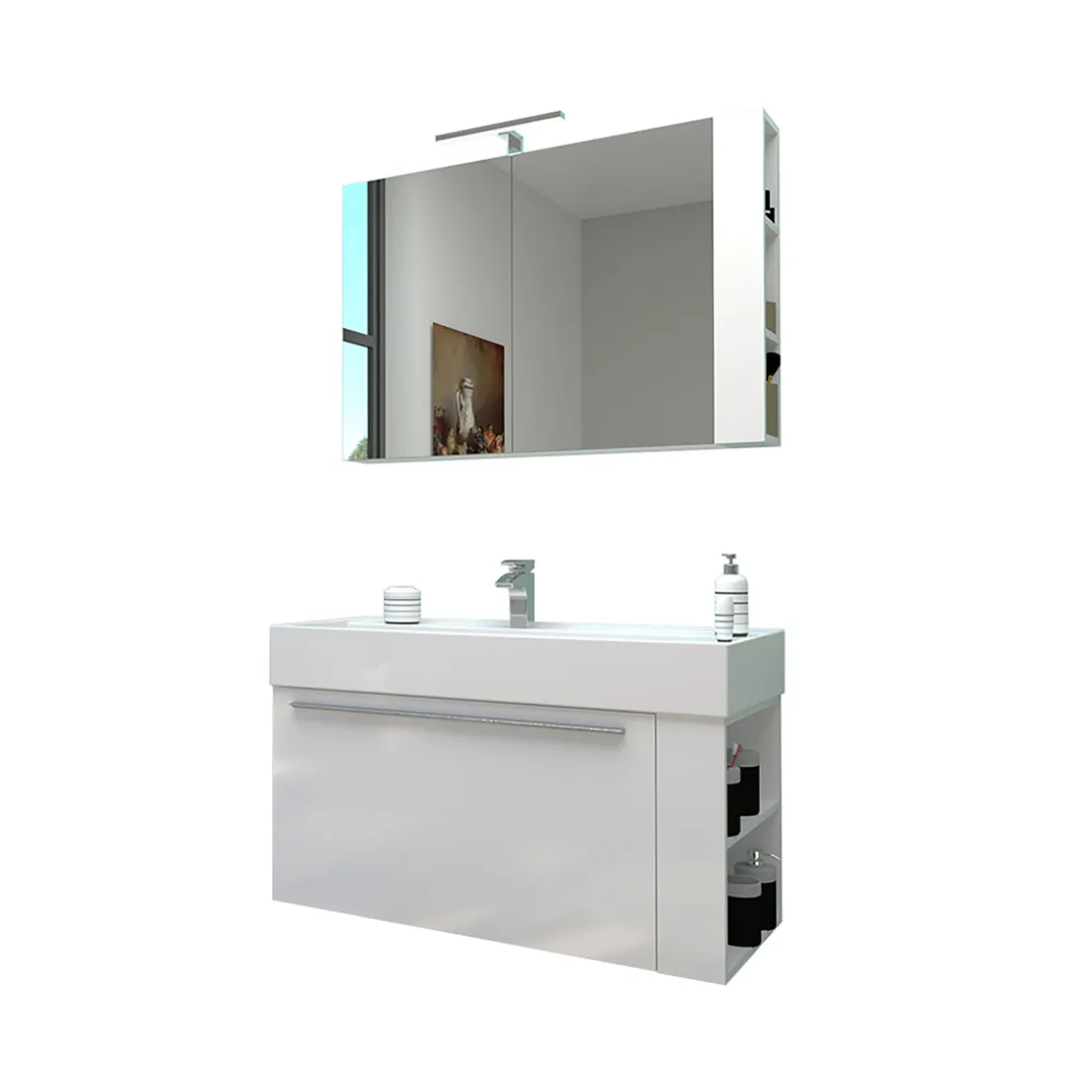 Progetto Idea Stella Badmöbel DOMUS 100 weiß mit Spiegelschrank und Lampe