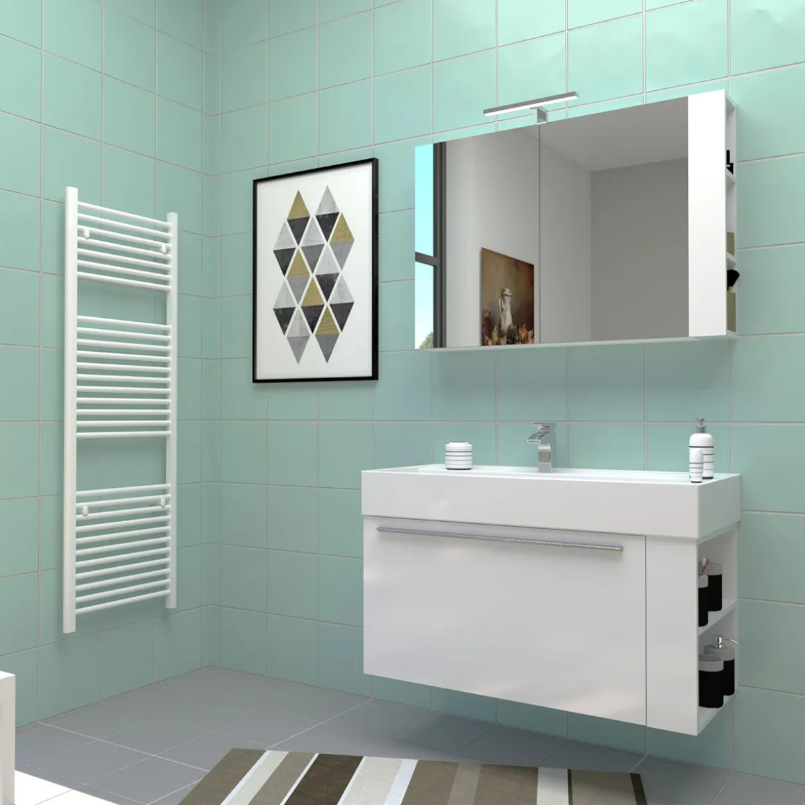 Progetto Idea Stella Badmöbel DOMUS 100 weiß mit Spiegelschrank und Lampe