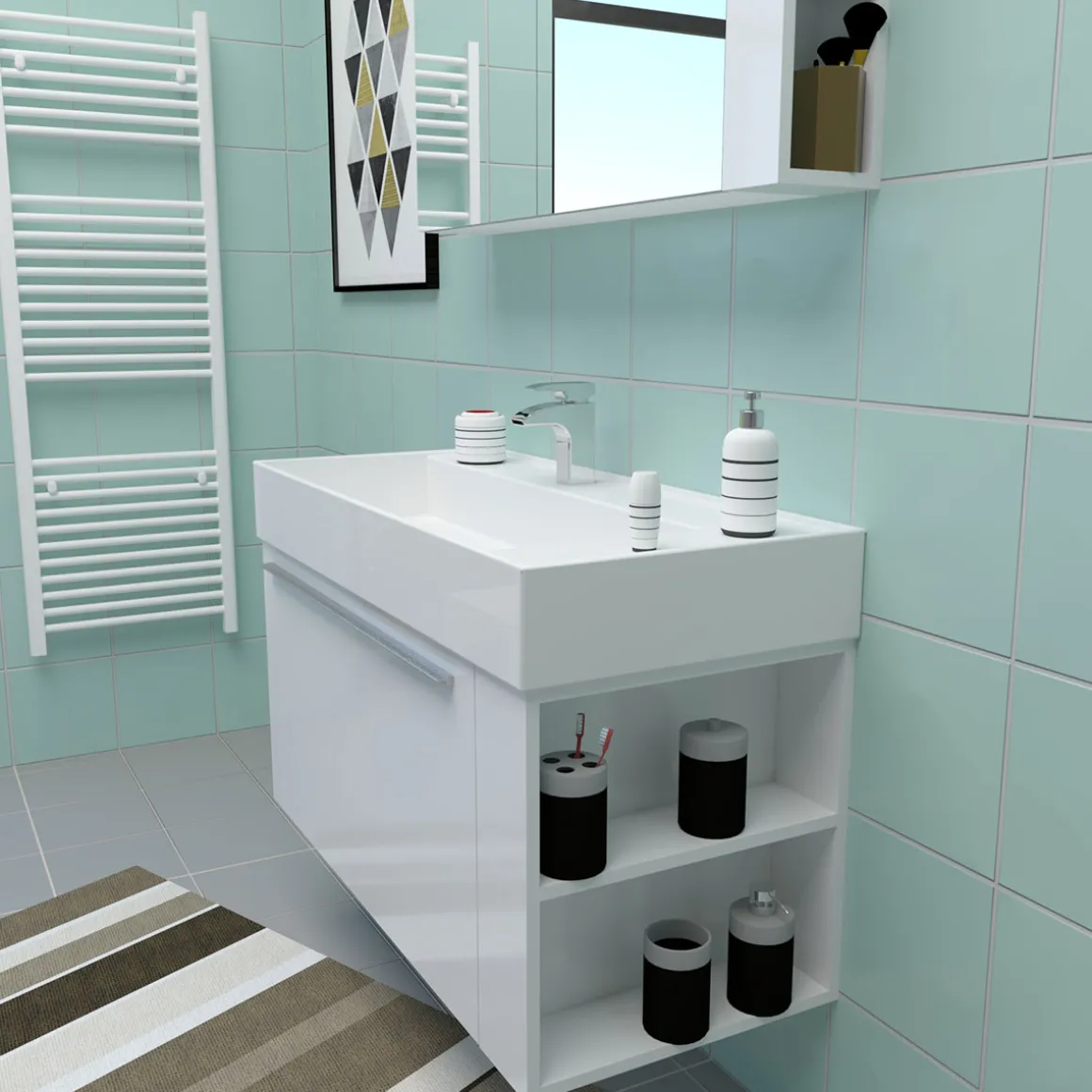 Progetto Idea Stella Badmöbel DOMUS 100 weiß mit Spiegelschrank und Lampe