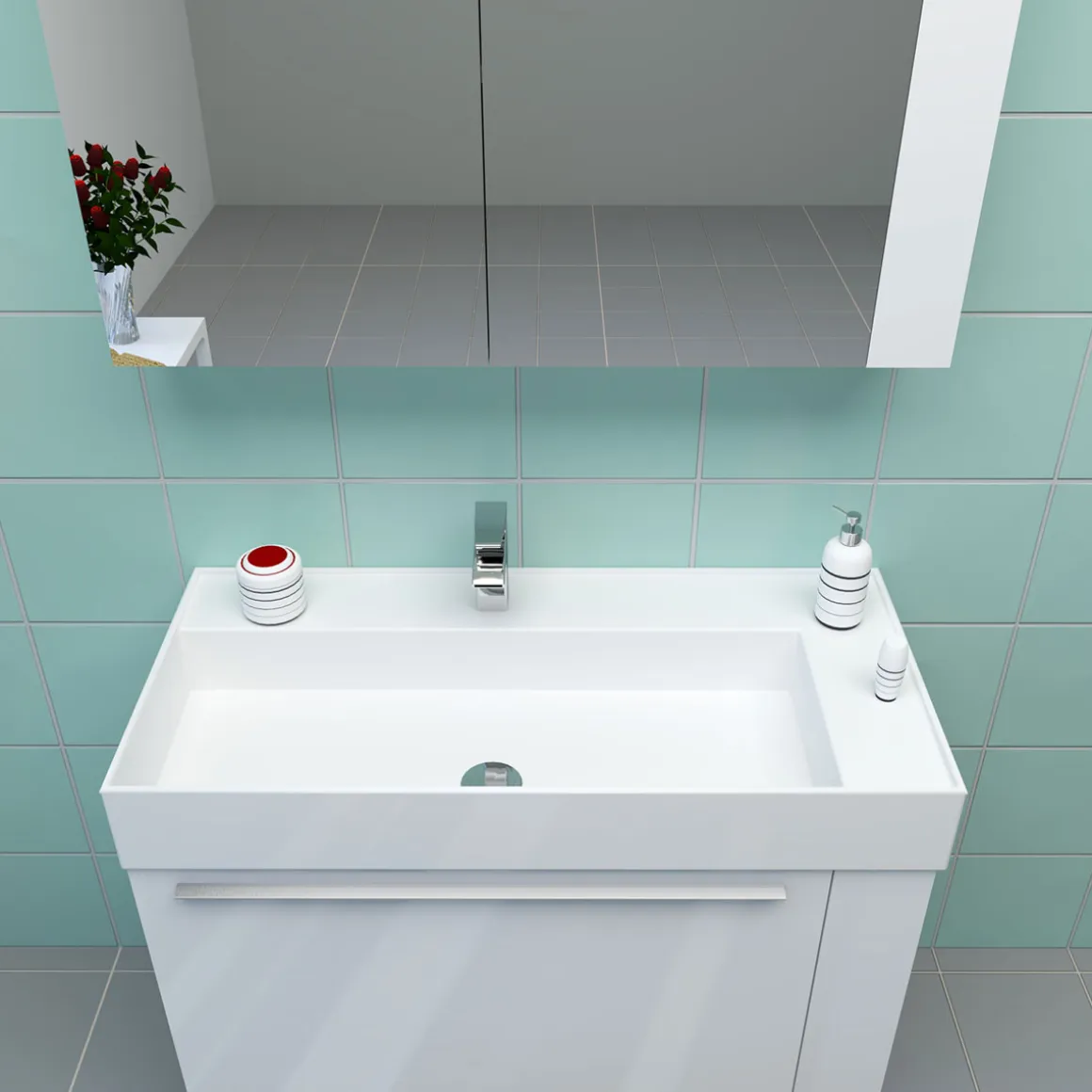 Progetto Idea Stella Badmöbel DOMUS 100 weiß mit Spiegelschrank und Lampe