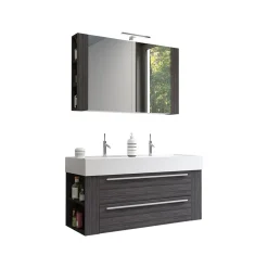 Progetto Idea Stella Badmöbel DOMUS 120 Ulme onyx mit Spiegelschrank und Lampe