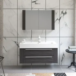 Progetto Idea Stella Badmöbel DOMUS 120 Ulme onyx mit Spiegelschrank und Lampe
