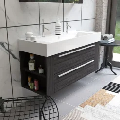 Progetto Idea Stella Badmöbel DOMUS 120 Ulme onyx mit Spiegelschrank und Lampe