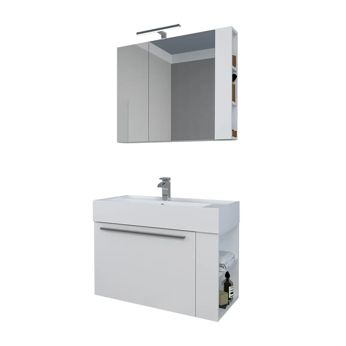 Progetto Idea Stella Badmöbel DOMUS 80 weiß mit Spiegelschrank und Lampe