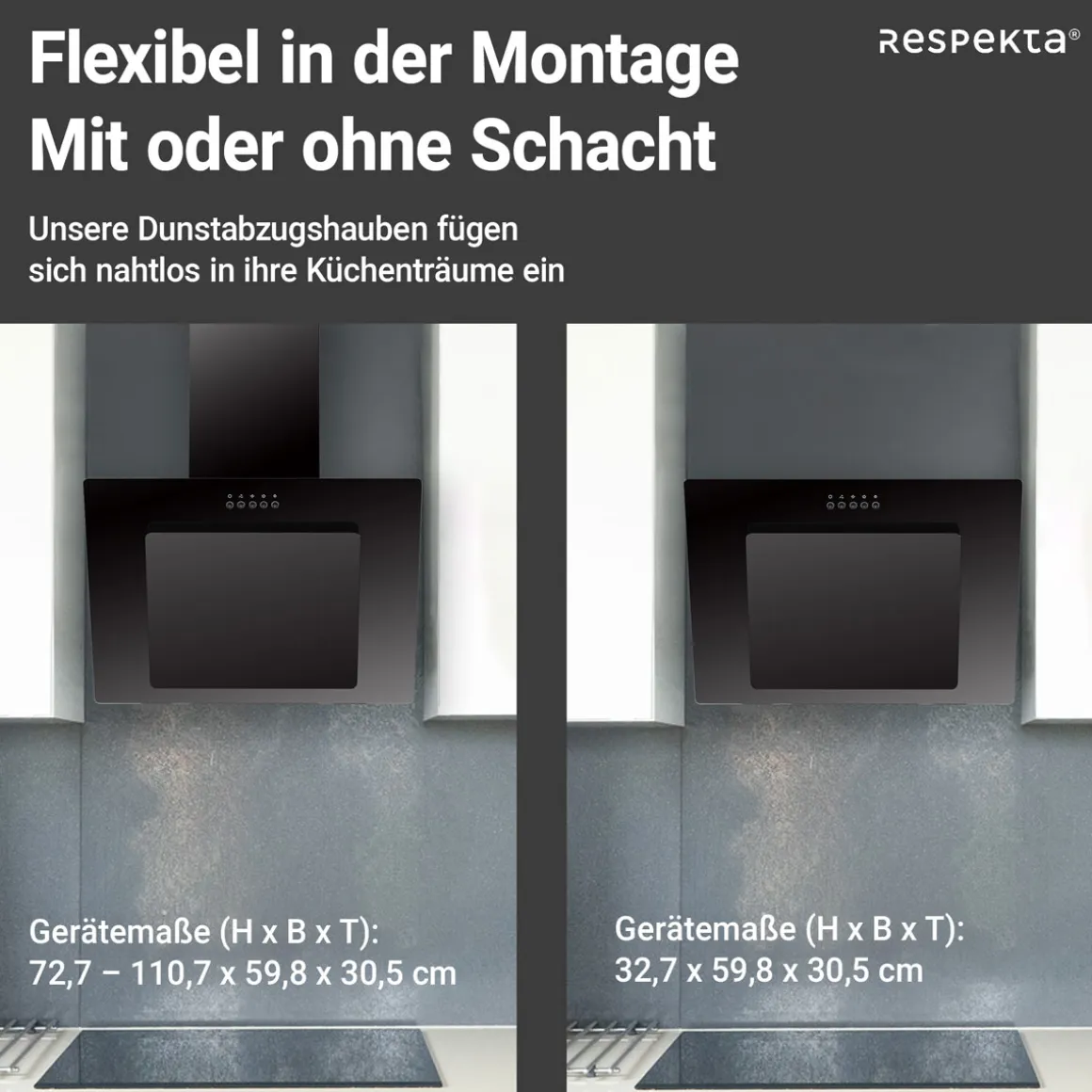 Respekta Haube Schwarz, 60 cm, EEK B3 Leistungsstufen LED-Beleuchtung