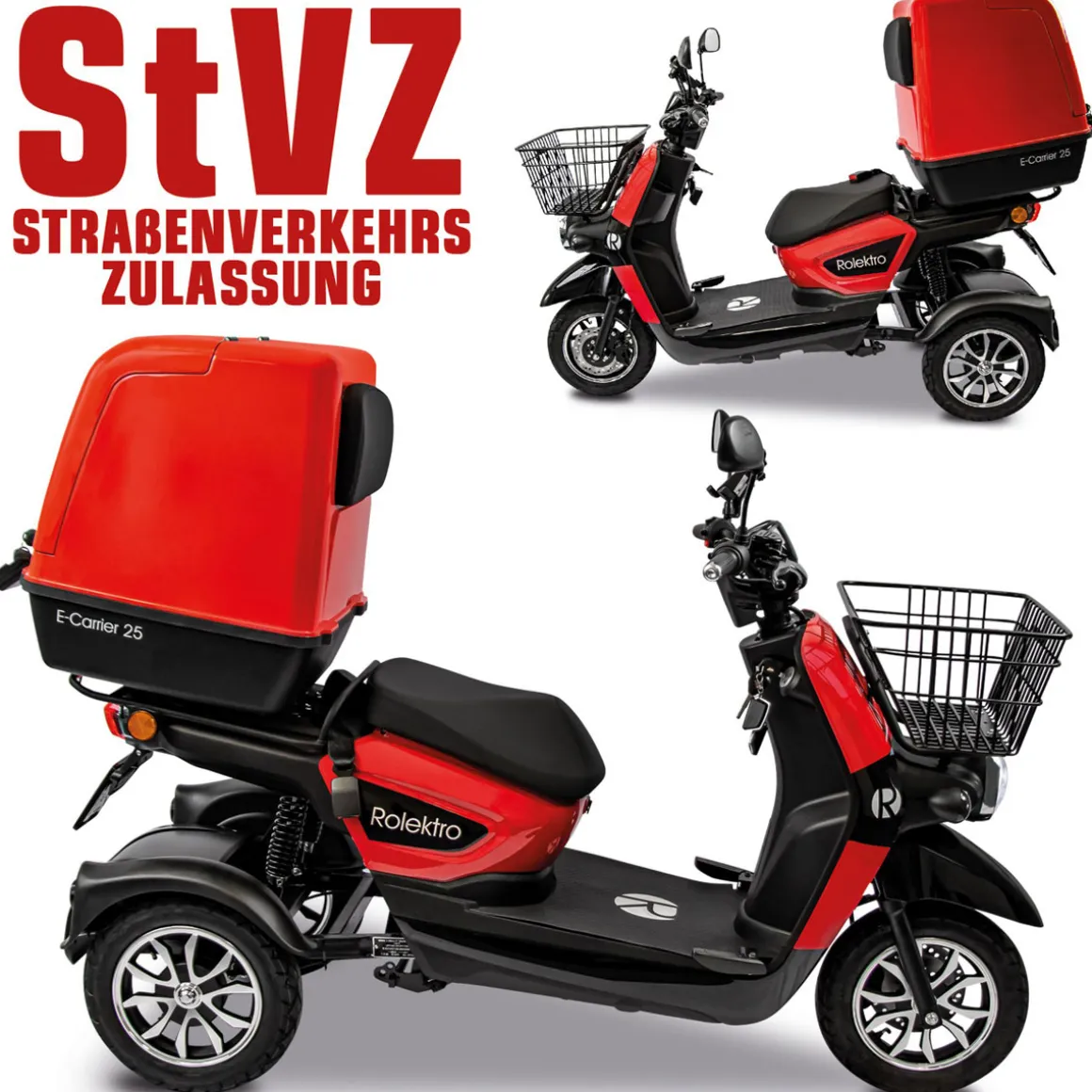 Rolektro E-Carrier „25 V.3“ Rot, mit Koffer