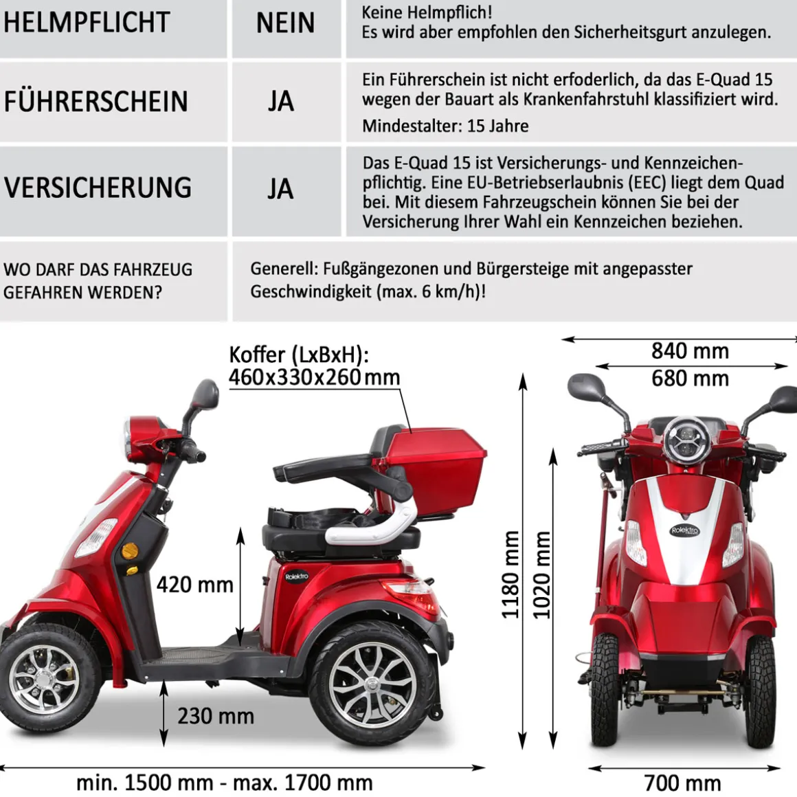 Rolektro E-Quad „15“, 1000 W, Rot