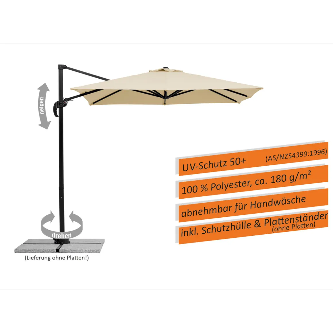Schneider Schirme Ampelschirm Rhodos Junior 230 x 230 cm natur