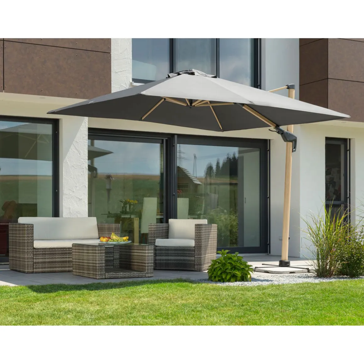 Schneider Schirme Sonnenschirm Rhodos Twist Woody 300 x 300 cm anthrazit