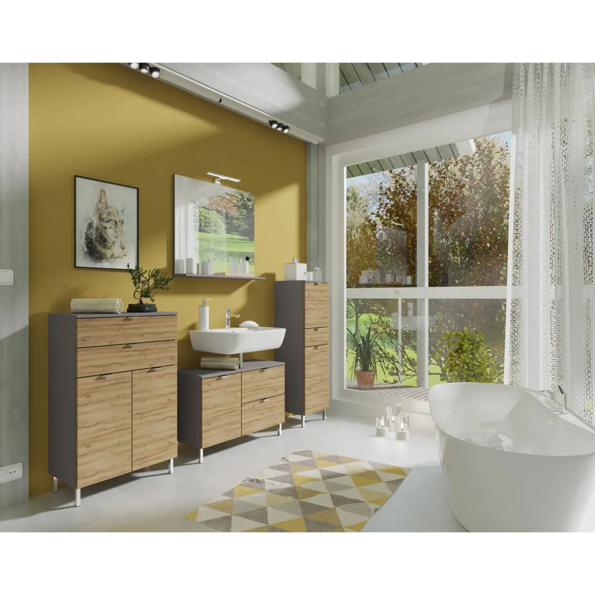 Schrank Maureen mit 1 Schubkasten 34 x 120 x 34 cm Graphit/Grandson-Eiche-Nachbildung