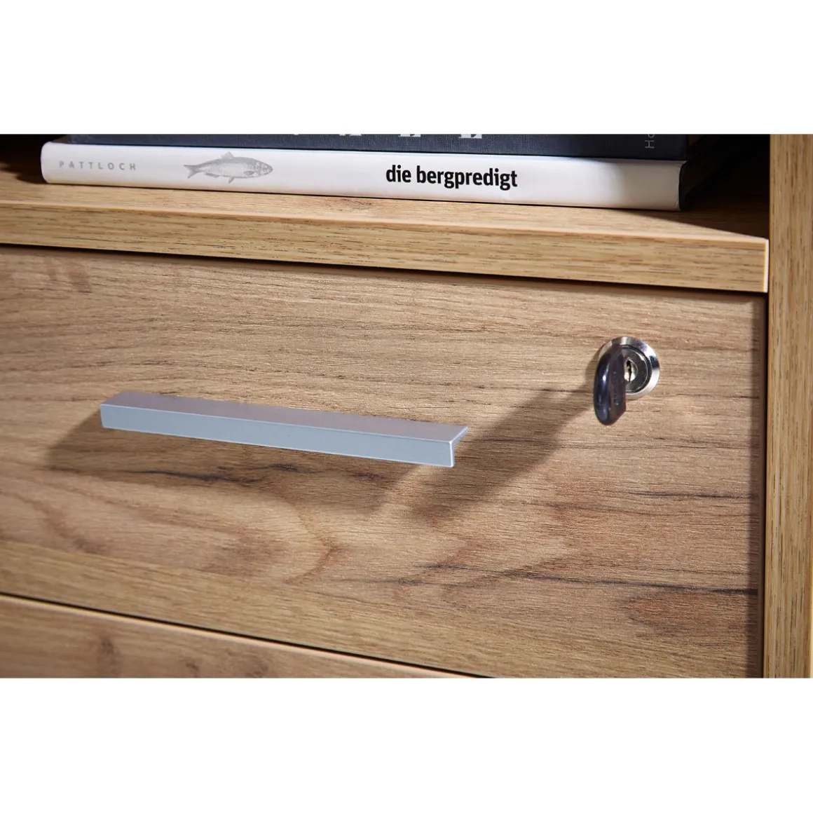 Schreibtisch Keep mit Stauraum 145 x 75 x 70 cm Navarra-Eiche-Nachbildung
