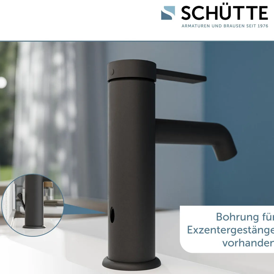 Schütte Waschtischarmatur „Los Angeles“ schwarz-matt Eco-Click-Funktion