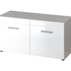 Schuhbank Adison Fronten in Hochglanz mit Rillenfräsung 96 x 51 x 39 cm weiß