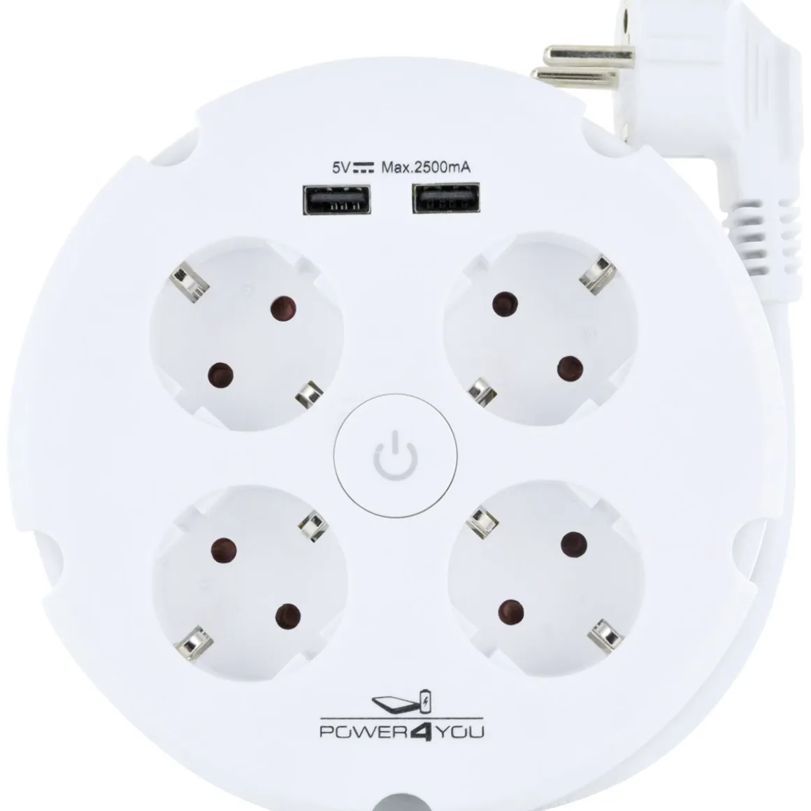 Schwaiger Steckdosenleiste 4-fach mit 2-fach USB rund weiß