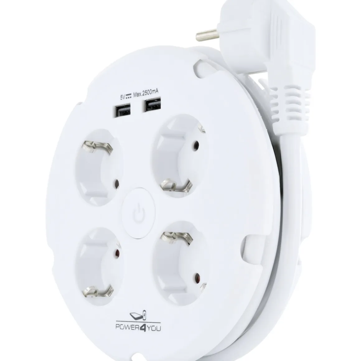 Schwaiger Steckdosenleiste 4-fach mit 2-fach USB rund weiß