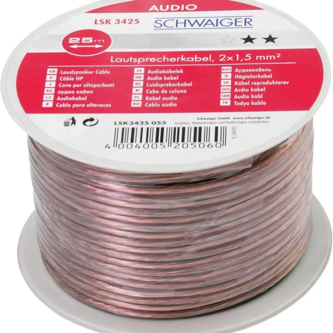 Schwaiger Audio-Lautsprecherkabel 25 m transparent 2x 1,5 mm²