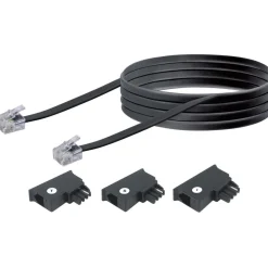 Schwaiger Telefon-Anschluss-Set 6 m schwarz mit 3 Adaptern