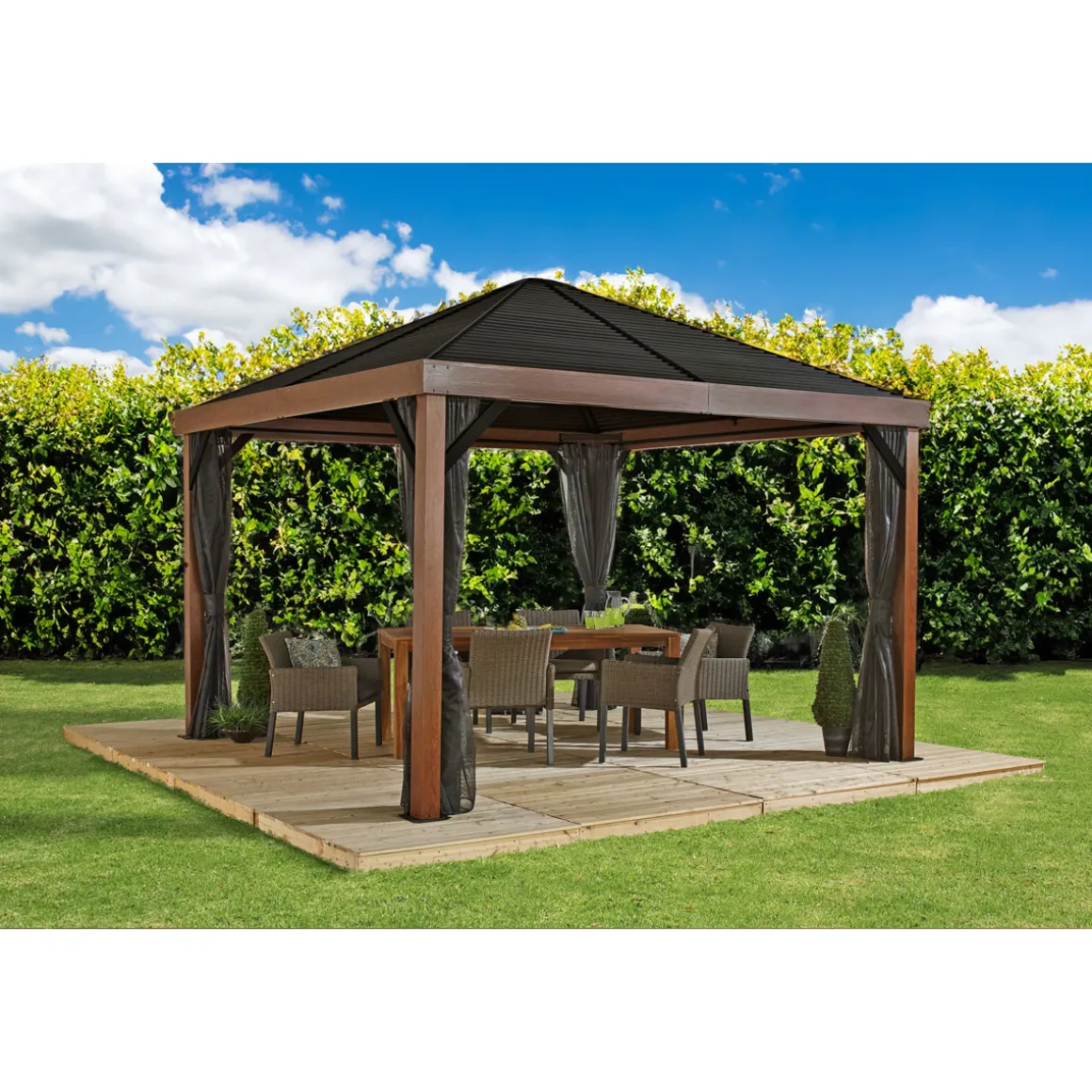 Sojag Pavillon Valencia 1212 inkl. Moskitonetz 364,3x364,3x310cm Holzoptik