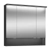 Spiegelschrank Amy, 80cm, schwarz matt, 3 Türen, 1 offenes Fach, LED-Kranz u. Unterbeleuchtung