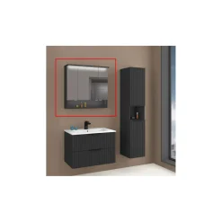 Spiegelschrank Amy, 80cm, schwarz matt, 3 Türen, 1 offenes Fach, LED-Kranz u. Unterbeleuchtung
