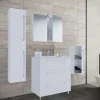 Stand-Waschplatz 80 cm 5-teiliges Set 3 Schubfächer mit Spiegelschrank weiß